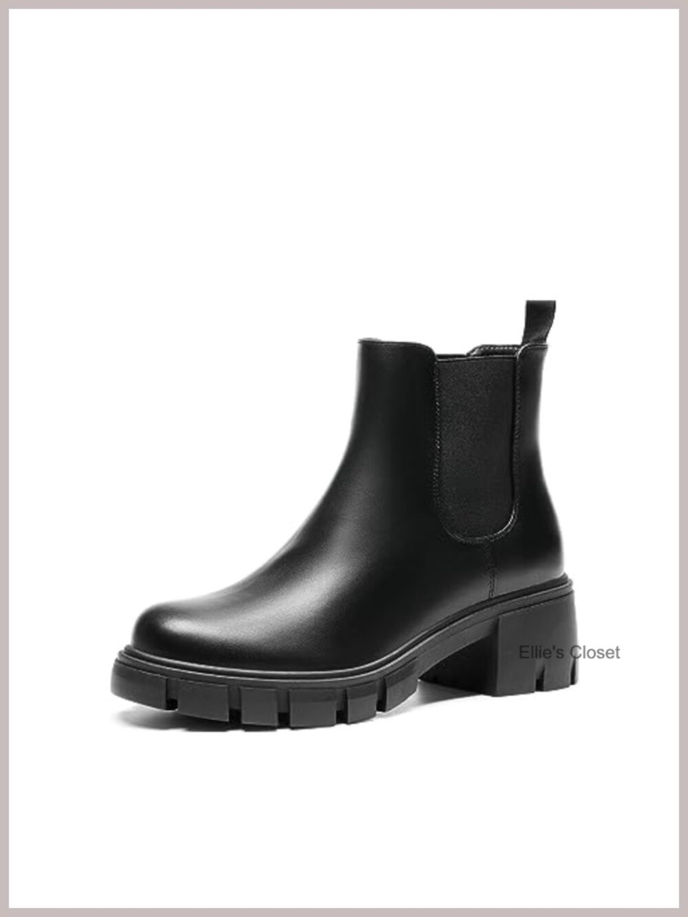 Women's Elastic Chelsea Ankle Boots Faux Leather Chunky Block Heel Pull-On